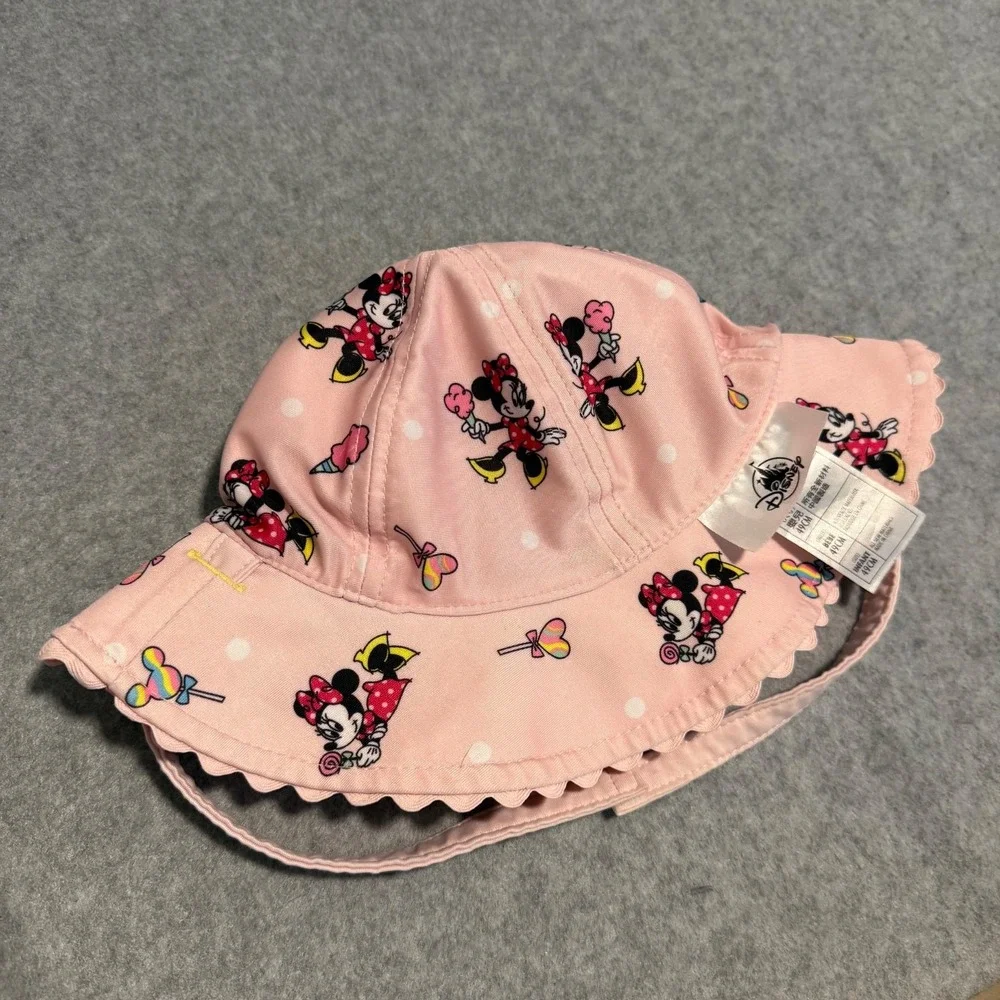 Minnie Mouse Swim Pool Hat REVERSIBLE Chin Strap ~ Hong Kong Resort Baby 0-3M